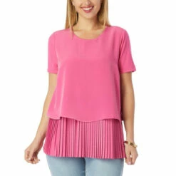 Hot Sale 🌟 DG2 By Diane Gilman Pleated Short-Sleeve Easy Top Black 🎉