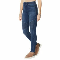 Discount 🔔 DG2 By Diane Gilman Classic Stretch Denim Pull On Moto Jegging Gray 😉