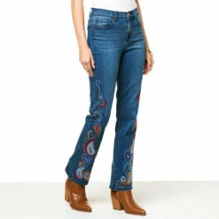 Deals 🛒 DG2 By Diane Gilman New Classic Stretch Retro Embroidered Bootcut Jean Indigo ❤️