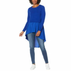 Top 10 🧨 DG2 By Diane Gilman Combo Sweater With Woven Knit Hi-Low Peplum Green ⌛