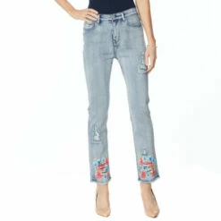 Best Sale 😉 DG2 By Diane Gilman Classic Stretch Floral Fray-Hem Ankle Jean - Basic Black 🧨