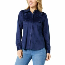 Hot Sale ⌛ DG2 By Diane Gilman Faux Suede Novelty Embellished Cowgirl 👚 Shirt Camel 👏