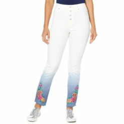 Top 10 🎁 DG2 By Diane Gilman Embroidered Pull-On Exposed Button Jean Ombre Midtone 😀