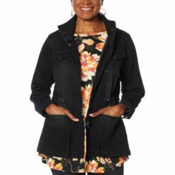 Top 10 🌟 DG2 By Diane Gilman Knit Twill Cargo Jacket Midtone 🧨