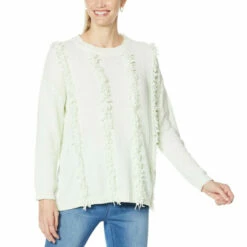 Coupon ✨ DG2 By Diane Gilman Looped Chenille Fringed Pullover Sweater Mint 😉
