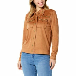 Promo ✔️ DG2 By Diane Gilman Faux Suede Studded Jacket Camel 🌟