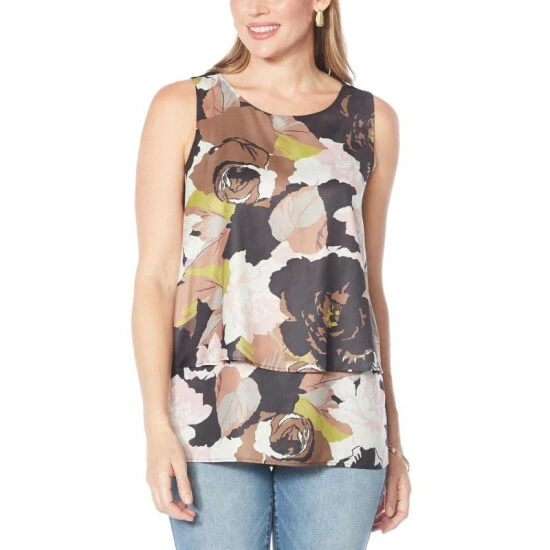 Best Pirce ๐ DG2 By Diane Gilman Printed Charmeuse Layered Easy Tank Multi Floral ๐งจ - Image 4