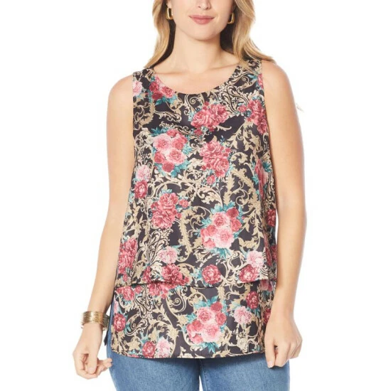 Best Pirce ๐ DG2 By Diane Gilman Printed Charmeuse Layered Easy Tank Multi Floral ๐งจ - Image 5