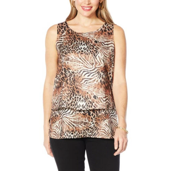 Best Pirce ๐ DG2 By Diane Gilman Printed Charmeuse Layered Easy Tank Multi Floral ๐งจ - Image 8