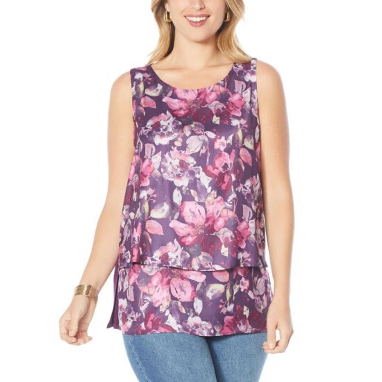 Best Pirce ๐ DG2 By Diane Gilman Printed Charmeuse Layered Easy Tank Multi Floral ๐งจ - Image 10