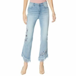 Budget 🧨 DG2 By Diane Gilman Embellished Fringe-Hem Cropped Jean - Basic Black ⭐