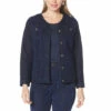 Budget 🔥 DG2 By Diane Gilman Classic Stretch Front Flocked Denim Jacket Indigo Baroque 😉