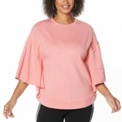 Outlet 🛒 DG2 By Diane Gilman "DG Downtime" French Terry Ruffled Sweatshirt Green 😍