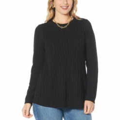 Wholesale ⭐ DG2 By Diane Gilman Premium Plush Cable Knit Swing-Hem Sweater Beige 👏