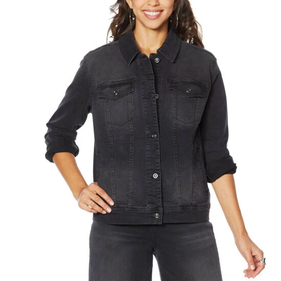 Cheap ๐งจ DG2 By Diane Gilman Leaf Embroidered Trucker Jacket Black ๐ - Image 3