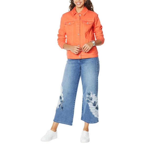 Cheap ๐งจ DG2 By Diane Gilman Leaf Embroidered Trucker Jacket Black ๐ - Image 6