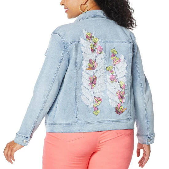 Cheap ๐งจ DG2 By Diane Gilman Leaf Embroidered Trucker Jacket Black ๐ - Image 7