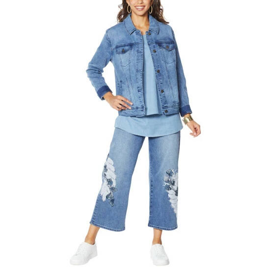 Cheap ๐งจ DG2 By Diane Gilman Leaf Embroidered Trucker Jacket Black ๐ - Image 10