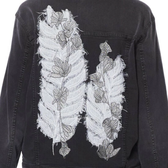 Cheap ๐งจ DG2 By Diane Gilman Leaf Embroidered Trucker Jacket Black ๐ - Image 13