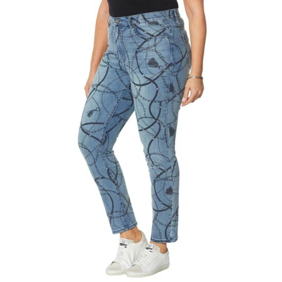 New ๐ฏ DG2 By Diane Gilman Classic Stretch Chain-Print Skinny Jean Chambray ๐งจ - Image 5