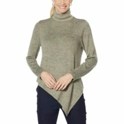 Wholesale 🤩 DG2 By Diane Gilman Asymmetric Hem Turtleneck Sweater Sage 🤩