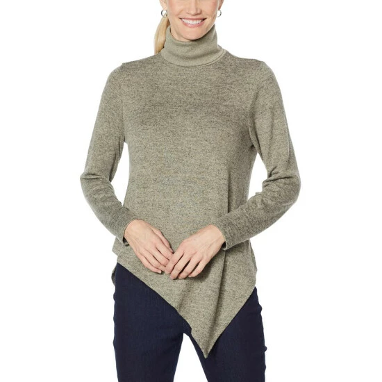 Wholesale 🤩 DG2 By Diane Gilman Asymmetric Hem Turtleneck Sweater Sage 🤩