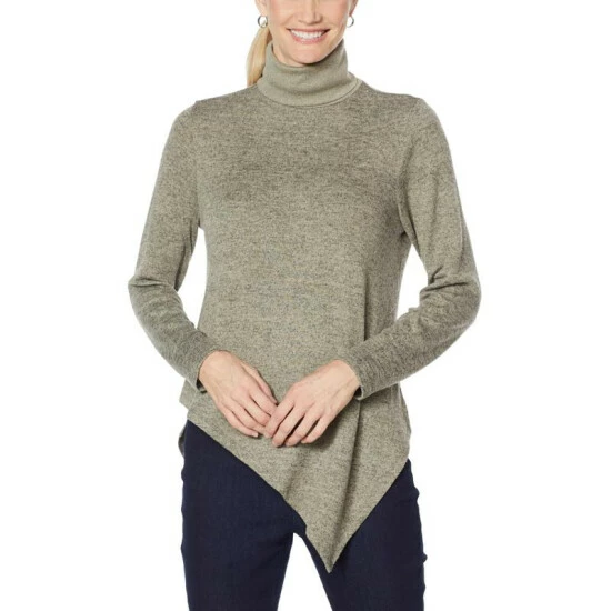 Wholesale 🤩 DG2 By Diane Gilman Asymmetric Hem Turtleneck Sweater Sage 🤩 - Image 4