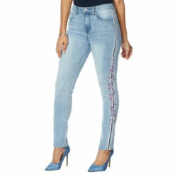Best Pirce ✨ DG2 By Diane Gilman Classic Stretch Embroidered Stripe Skinny Jean Cream 😍