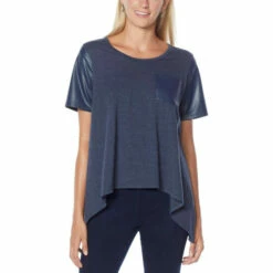 Budget 🎉 DG2 By Diane Gilman Faux Leather Short-Sleeve Pocket Swing Tee Black ⌛