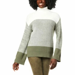 Best Pirce 🛒 DG2 By Diane Gilman Colorblocked Marled Knit Turtleneck Sweater Ivory/pumpkin Pie 🛒