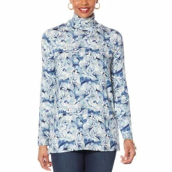 Buy 👍 DG2 By Diane Gilman Printed Jersey Knit Turtleneck Top Large Floral 🌟