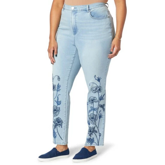 Best Pirce ✔️ DG2 By Diane Gilman Virtual Stretch Embroidered Skinny Jean Taupe Peony ⭐ - Image 6
