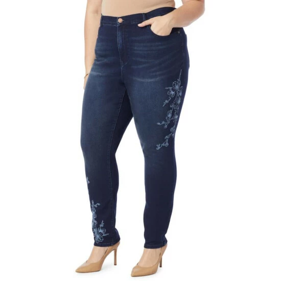 Best Pirce ✔️ DG2 By Diane Gilman Virtual Stretch Embroidered Skinny Jean Taupe Peony ⭐ - Image 7
