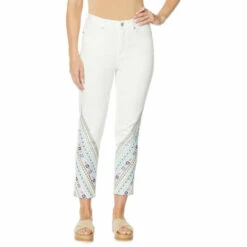 Promo 😍 DG2 By Diane Gilman Classic Stretch Aztec Embroidered Skinny Crop Jean White 😍