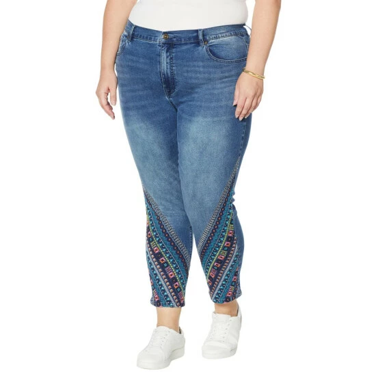Promo 😍 DG2 By Diane Gilman Classic Stretch Aztec Embroidered Skinny Crop Jean White 😍 - Image 3
