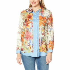 Buy 🎁 DG2 By Diane Gilman Printed Charmeuse Collared 👚 Shirt Scrolls ⭐