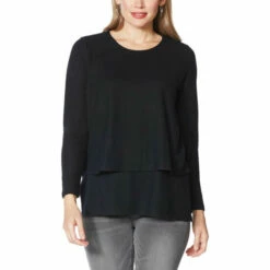 Deals ❤️ DG2 By Diane Gilman Long-Sleeve Brushed Knit Easy Top Gray ✔️