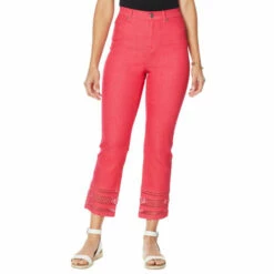 Wholesale 🎉 DG2 By Diane Gilman Classic Stretch Crochet Hem Cropped Jean - Fashion Red ⭐