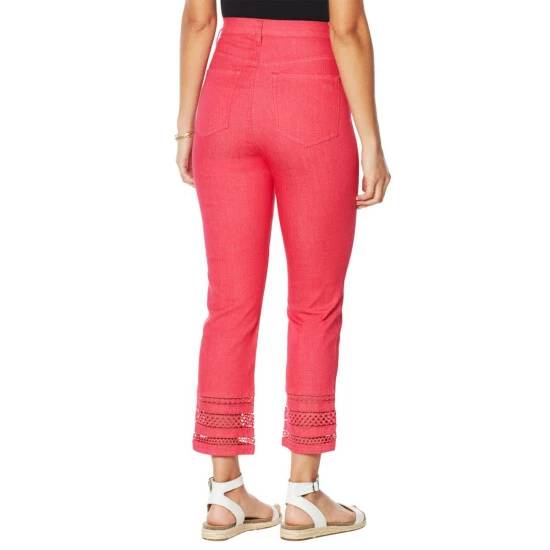 Wholesale 🎉 DG2 By Diane Gilman Classic Stretch Crochet Hem Cropped Jean - Fashion Red ⭐ - Image 3