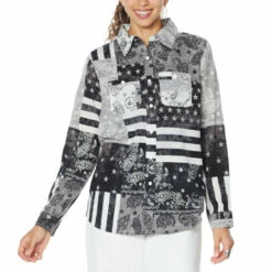 Budget 😀 DG2 By Diane Gilman Patchwork Print 👚 Shirt Multi Black 💯