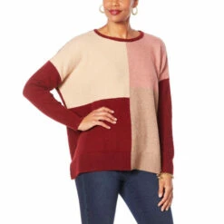 Deals 🧨 DG2 By Diane Gilman Colorblocked Boxy Sweater Navy 🔥