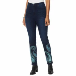 Top 10 😀 DG2 By Diane Gilman Embroidered Stretch Denim Skinny Jean Gray 🥰