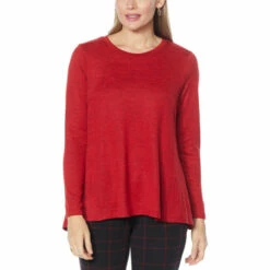 Flash Sale ❤️ DG2 By Diane Gilman Seamed Brushed Sweater Knit Swing-Hem Top Sage 🔥