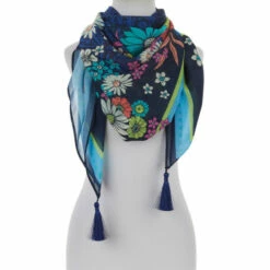 Top 10 🔔 DG2 By Diane Gilman Printed Chiffon Square Scarf With Tassels Navy Floral Paisley 🥰