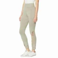 Hot Sale ⭐ DG2 By Diane Gilman "DG Downtime" Lace Inset Slim Jogger Pant Black ✔️