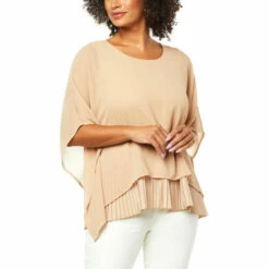 Best Pirce 😍 DG2 By Diane Gilman Pleat Underlayer Combo Easy Poncho Top Black 🔥