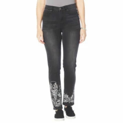 Coupon 👏 DG2 By Diane Gilman Classic Stretch Tiger Embroidered Skinny Jean Black ⭐