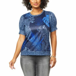 Cheapest 🔥 DG2 By Diane Gilman Print Hacci Knit Puff-Sleeve Top Ivory Cheetah 🔔