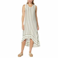 Top 10 🔔 DG2 By Diane Gilman Hi-Low Hem Striped Maxi Tank 👗 Dress Olive 😍