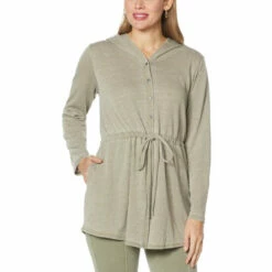 Hot Sale 👏 DG2 By Diane Gilman DG2 Downtime Burnout French Terry Hooded Tie-Waist Sweatshirt Olive 💯